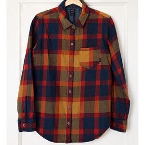 prAna Men’s Organic Cotton Plaid Flannel Snap Button Front Shirt Size Small